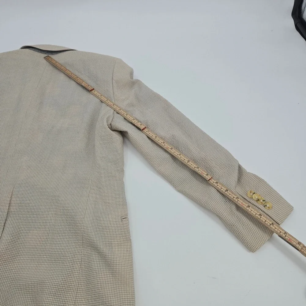 Indochino Blazer Mens Custom Tan Gingham‎ Wool Blend Tropical Flamingo Lining